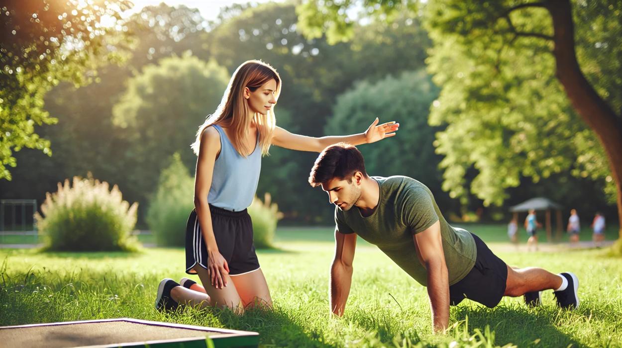 woman helping man