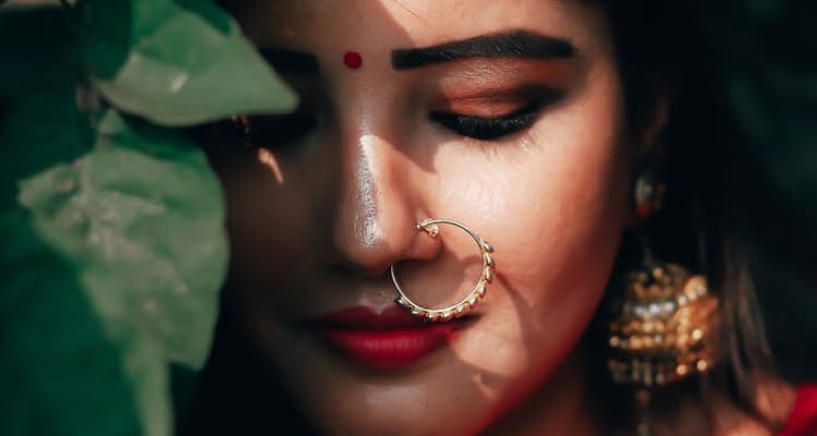 Desi Indian Pakistani girl with red lips and nose ring with chain