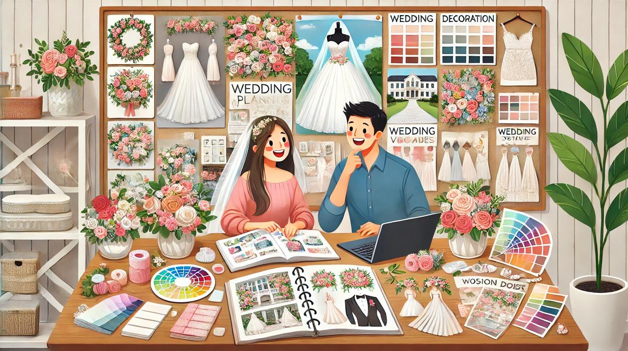 Couple Enthusiastically Planning Their Dream Wedding