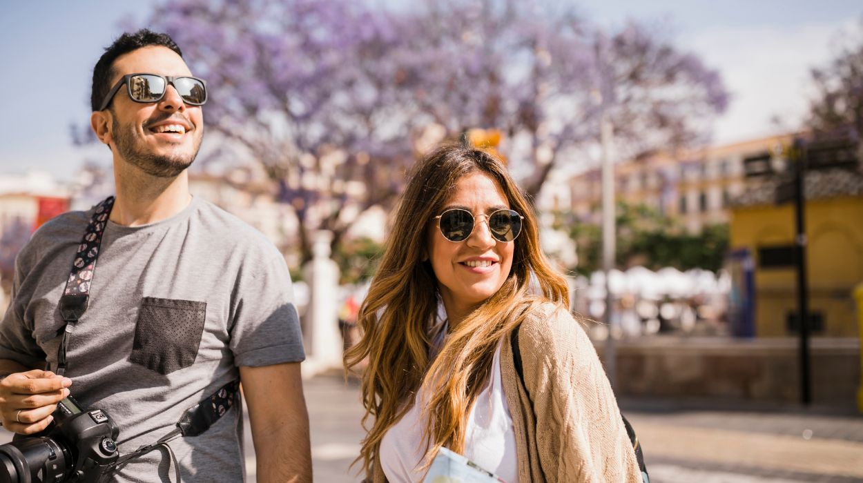 couples in Street sunny spring